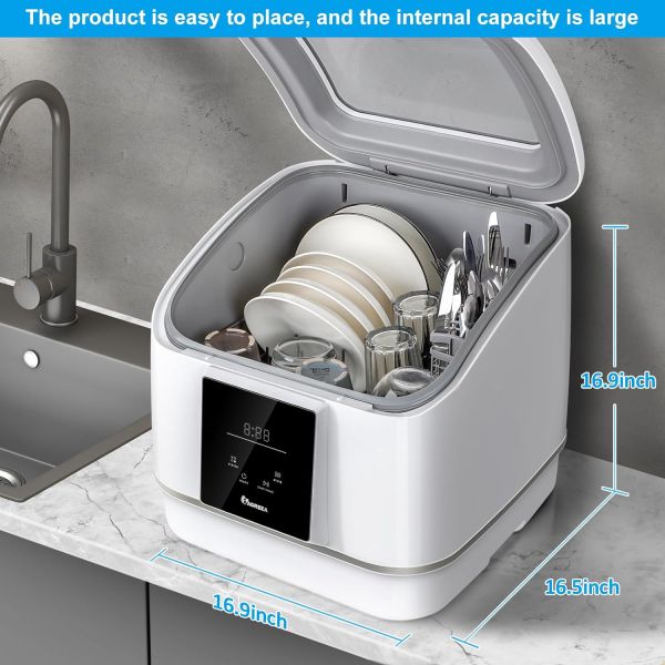 IAGREEA Portable Countertop Dishwasher, 7 Washing Programs Compact Mini Dishwasher, No Hook Needed, Anti-Leakage, Fruit & Vegetable Soaking, For 4 Sets of Tableware - Image 6