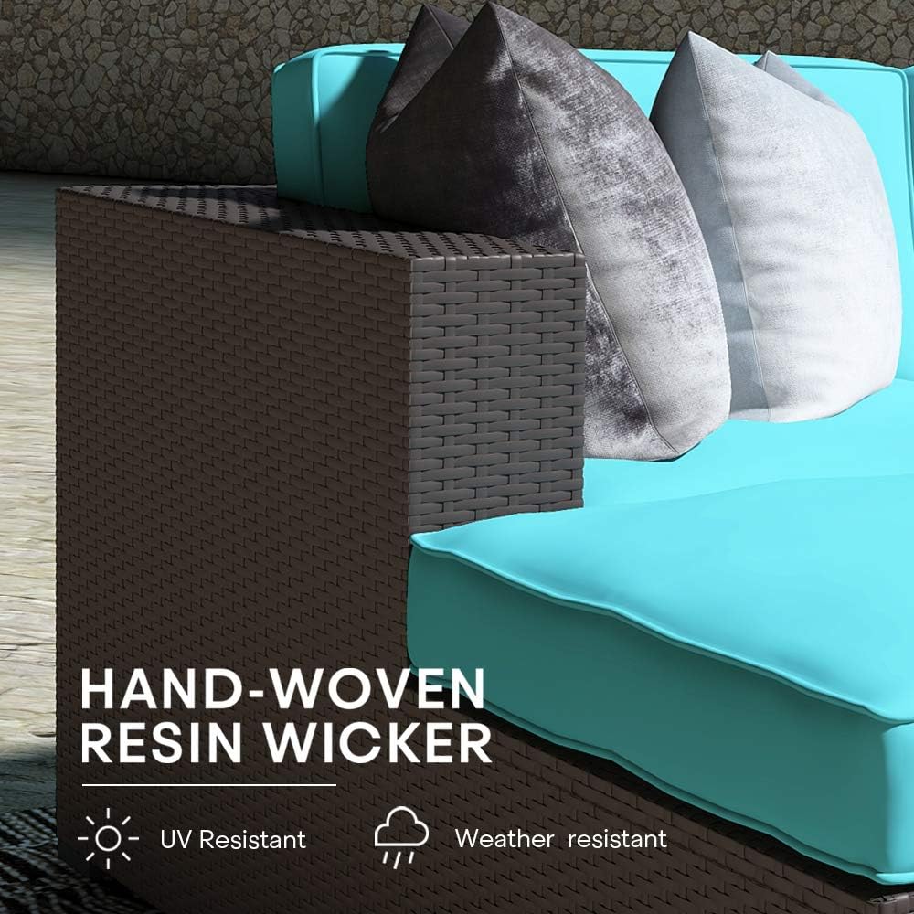 AcePRO Rio 6 Piece Patio Conversation Garden Sectional Sofa Outdoor Furniture Couch Set, Brown Wicker and Beige Cushion, Blue (WIT200038) - Image 5