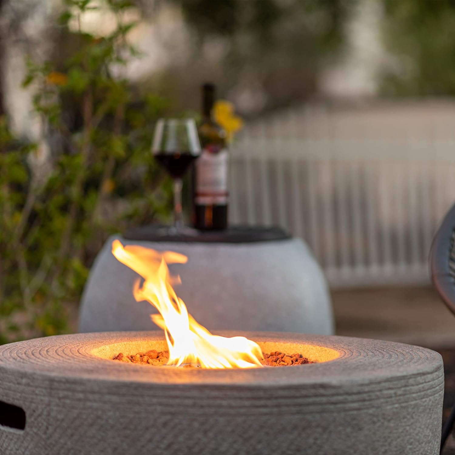 Kante 25 Inch Wide Round Biondo Grigio Concrete and Metal Outdoor Eco-Friendly Smokeless 50,000 BTU Propane Gas Modern Fire Pit with Waterproof Cover (BTW01-C91959) - Image 9