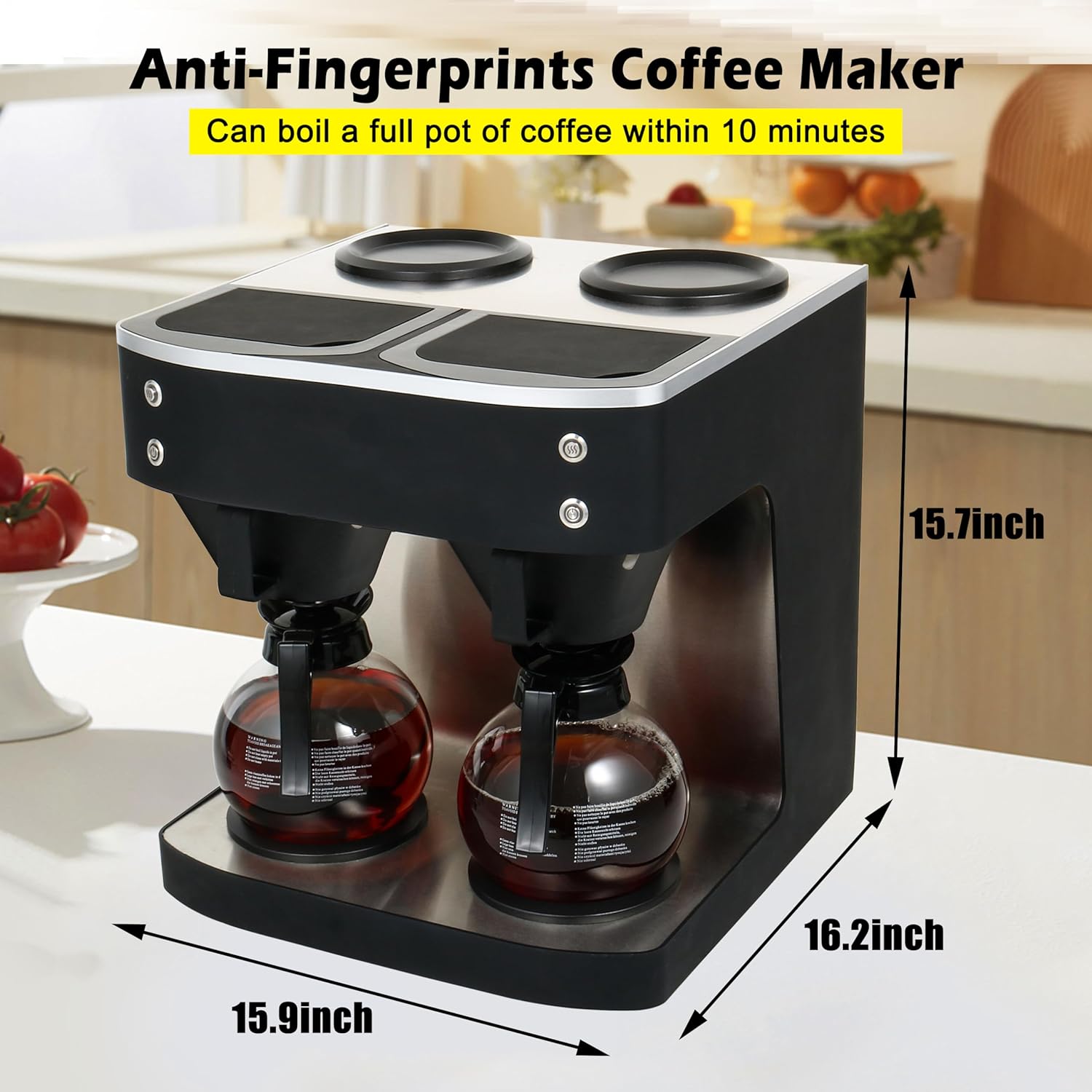 Commercial Coffee Maker Commercial Coffee Machine, 24-Cup Coffee Maker, Automatic Pour Over Coffee Brewer with 4 Warmer Pads, 2 Glass Decanter in 1.8L Capacity, Black - Image 2