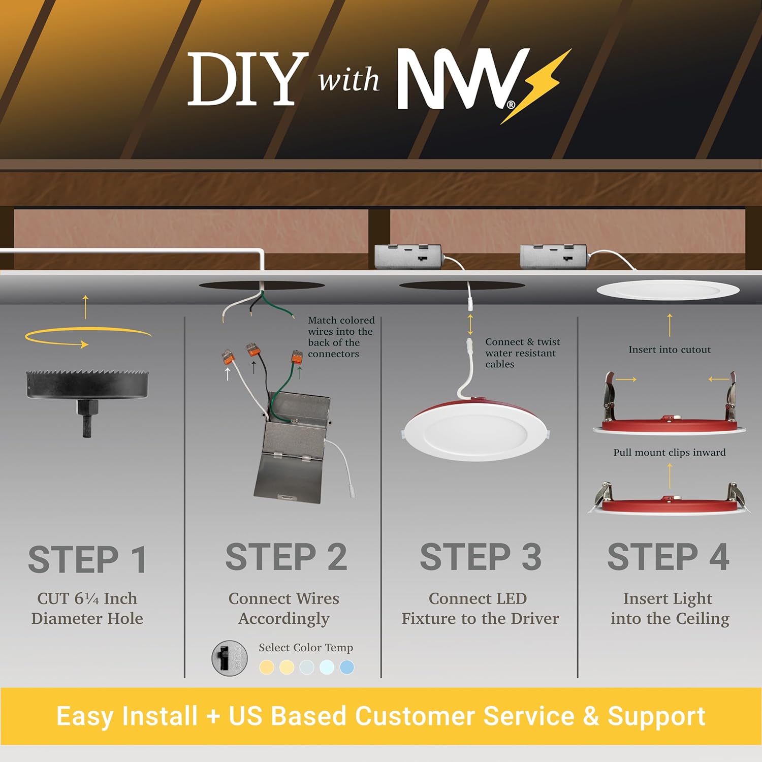 NUWATT 12 Pack, 6 Inch 2 Hour FIRE Rated Ultra-Thin LED Recessed Light, 2700K/3000K/3500K/4000K/5000K Selectable, 1200 Lumens, Dimmable, IC Rated, Wet Rated Canless LED Downlight, No Fire Cone Needed - Image 8
