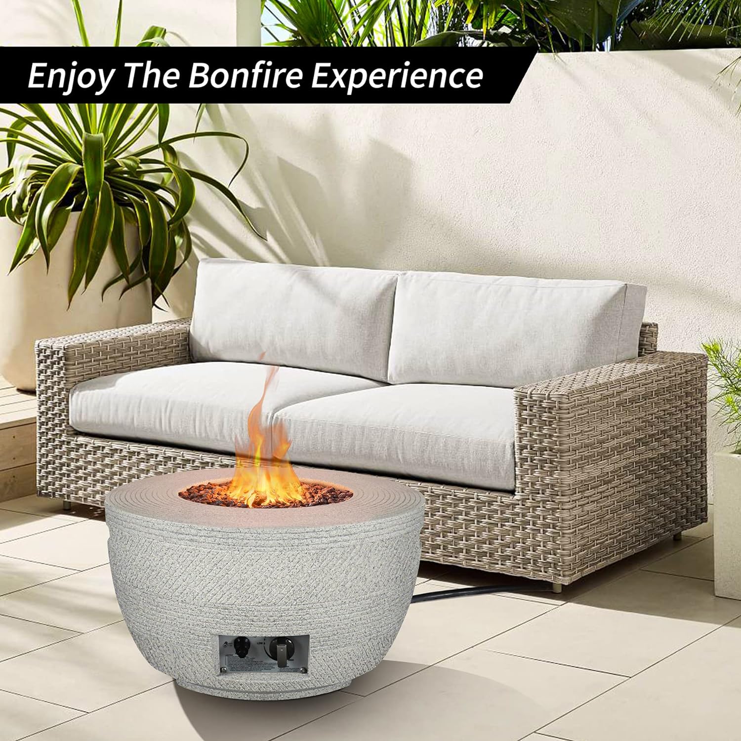 Kante 25 Inch Wide Round Biondo Grigio Concrete and Metal Outdoor Eco-Friendly Smokeless 50,000 BTU Propane Gas Modern Fire Pit with Waterproof Cover (BTW01-C91959) - Image 3