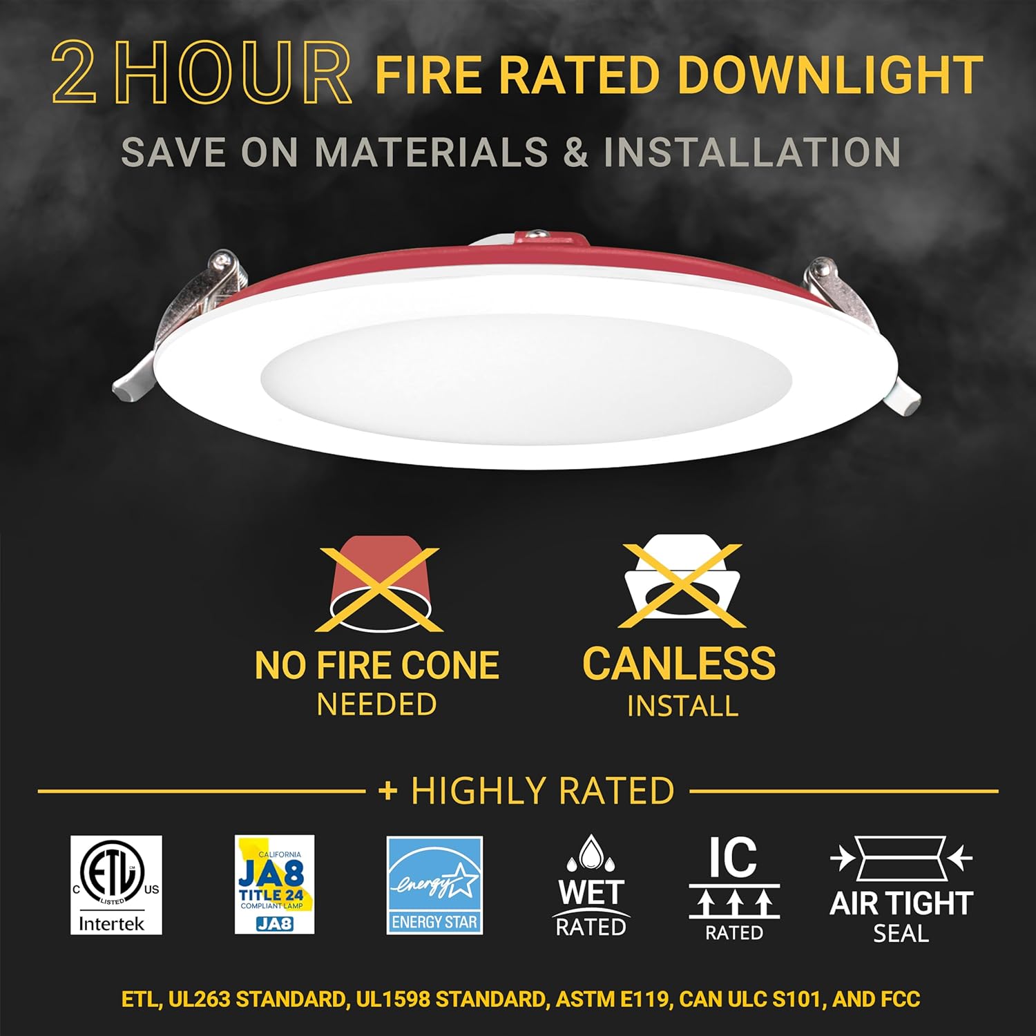 NUWATT 12 Pack, 6 Inch 2 Hour FIRE Rated Ultra-Thin LED Recessed Light, 2700K/3000K/3500K/4000K/5000K Selectable, 1200 Lumens, Dimmable, IC Rated, Wet Rated Canless LED Downlight, No Fire Cone Needed - Image 3