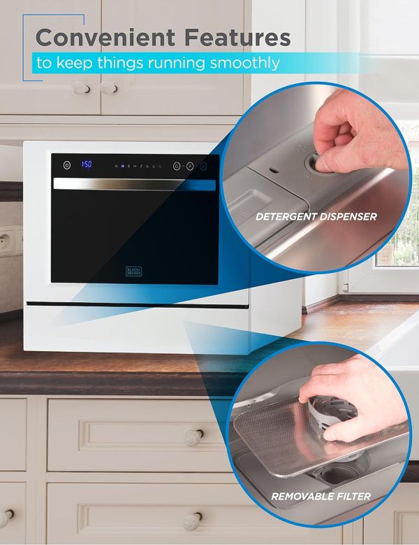 BLACK+DECKER BCD6W 6 Place Setting ENERGY STAR Portable Compact Countertop Dishwasher - Image 7