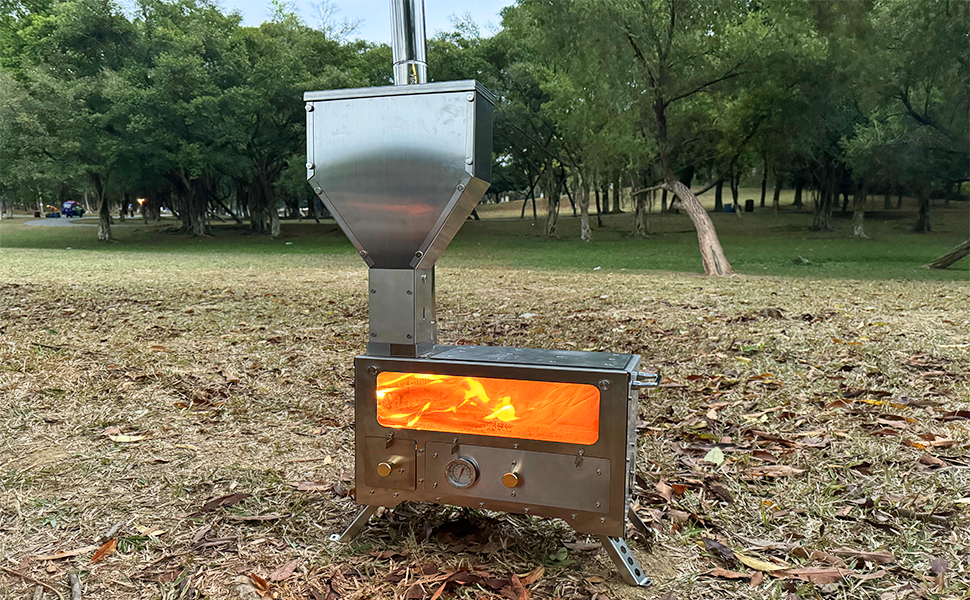 Outdoor Pellet Stove with Oven - Large Camping Pellet Stove Stainless Steel Wood Pellet Stove