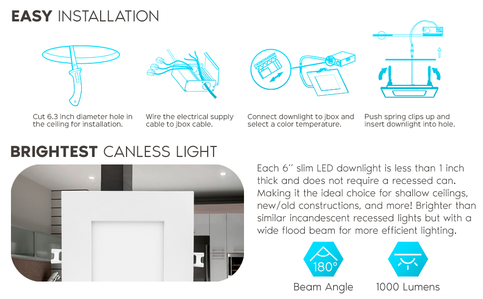 CCT LED Recessed Ultra Thin Slim Downlights Retrofit Lights No Can Housing Color Temperature Shallow