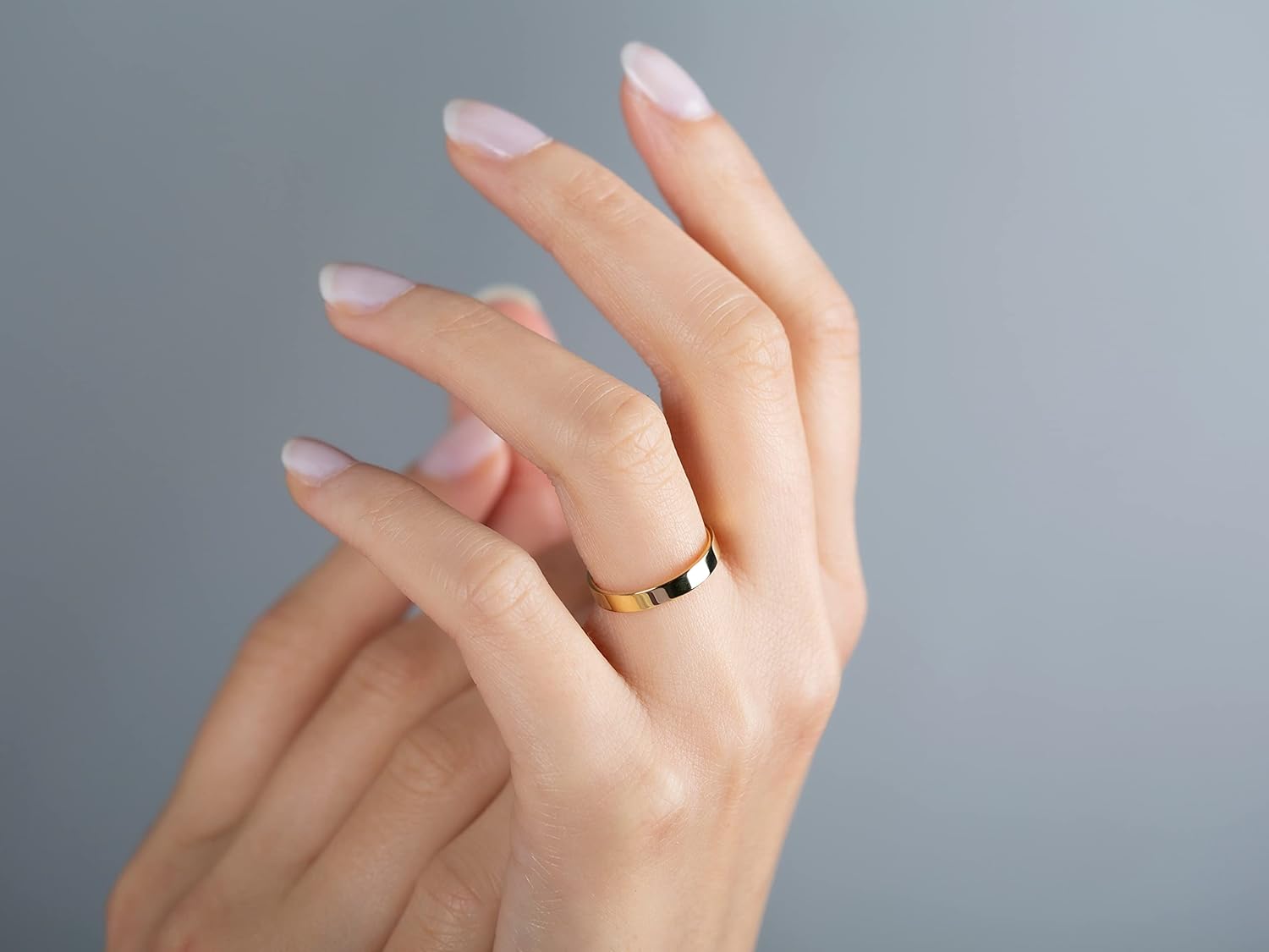 14k Solid Gold Flat Wedding Band (3mm) / Thin Wedding Rings for Women and Men in Yellow, White and Rose Gold - Image 2