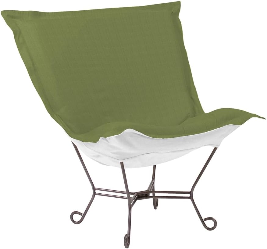 Howard Elliott Scroll Puff Chair with Cover, Titanium Frame, Seascape outdoor kitchen storage solutions