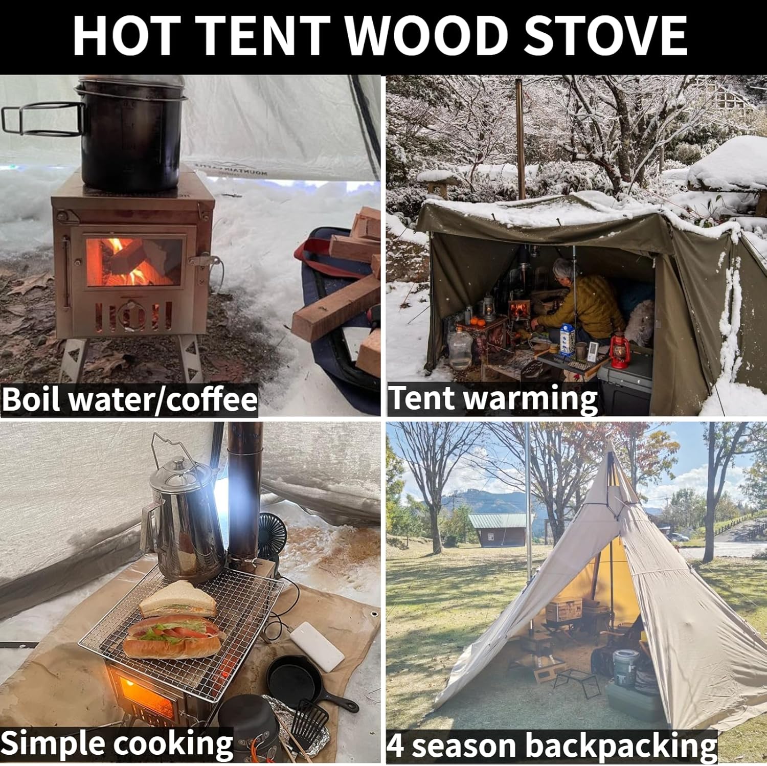 DANCHEL OUTDOOR HS6 Hot Tent Wood Stove with Glass for Camping, 304 Stainless Steel Secondary Combustion Folding Stove Portable with Reinforced Side Backpacking, 6.5ft/2M Chimney - Image 5