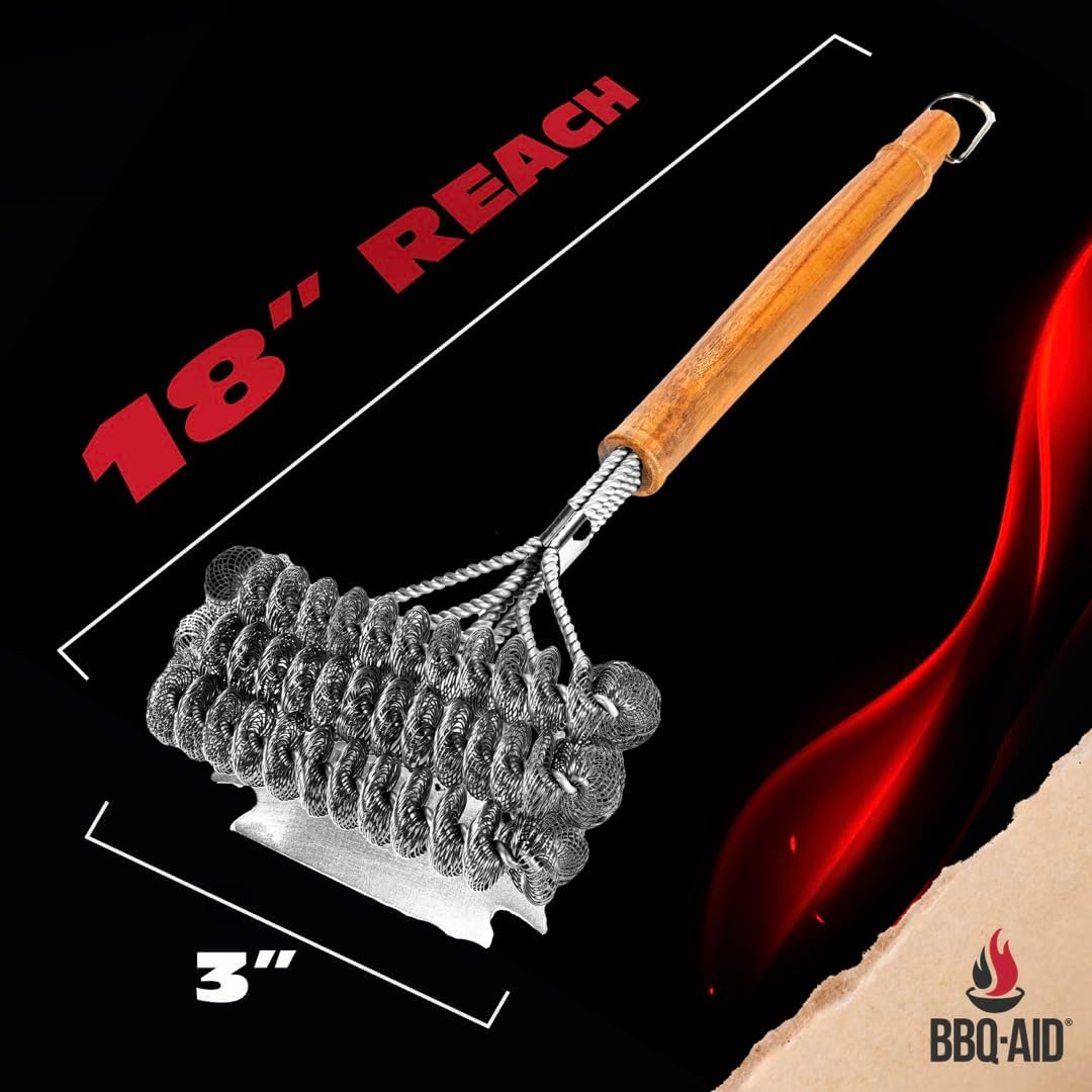 BBQ-AID Grill Brush for Outdoor Grill Bristle Free - 18" BBQ Brush for Grill Cleaning Kit - Safe BBQ Grill Cleaner Brush and Scraper - Stainless Grill Cleaning Brush for Any Grill, Grill Accessories - Image 5