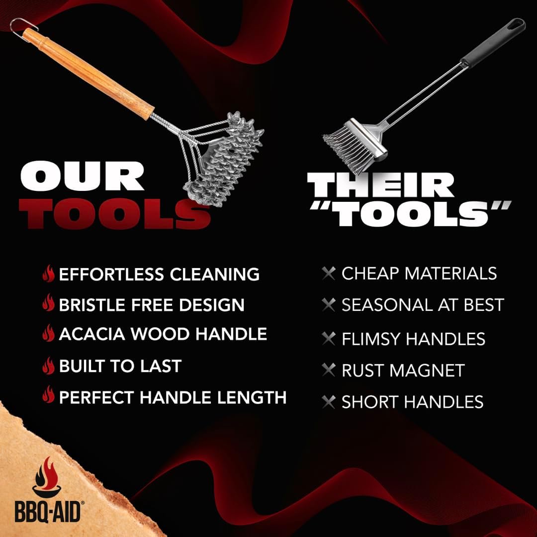 BBQ-AID Grill Brush for Outdoor Grill Bristle Free - 18" BBQ Brush for Grill Cleaning Kit - Safe BBQ Grill Cleaner Brush and Scraper - Stainless Grill Cleaning Brush for Any Grill, Grill Accessories - Image 6