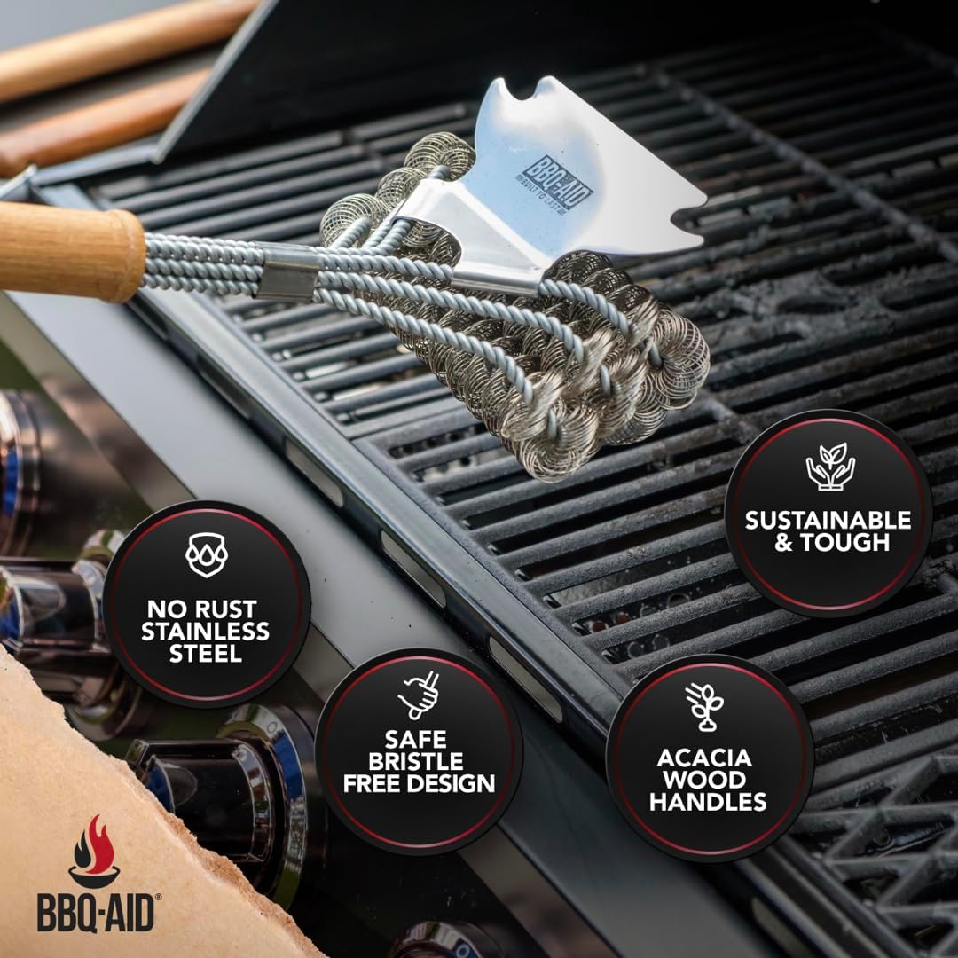 BBQ-AID Grill Brush for Outdoor Grill Bristle Free - 18" BBQ Brush for Grill Cleaning Kit - Safe BBQ Grill Cleaner Brush and Scraper - Stainless Grill Cleaning Brush for Any Grill, Grill Accessories - Image 2