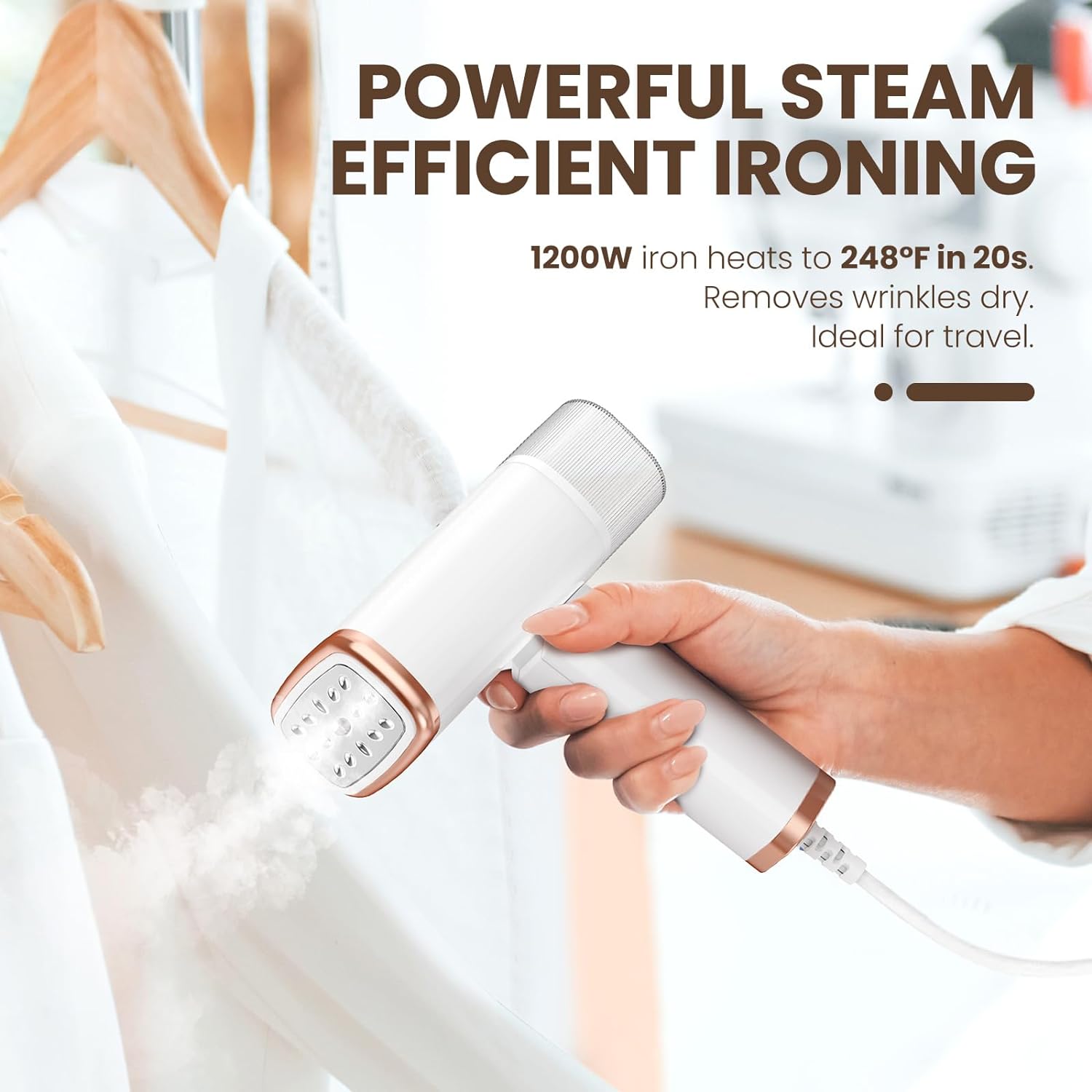 Portable Handheld Steam Garment Steamer Foldable: Effortless Wrinkle Clothes Steam Iron Removal 20-Second Fast Heat-up, 1200W, 120ml Water Tank for Home & Travel (120V Only, Not for Europe) - Image 2