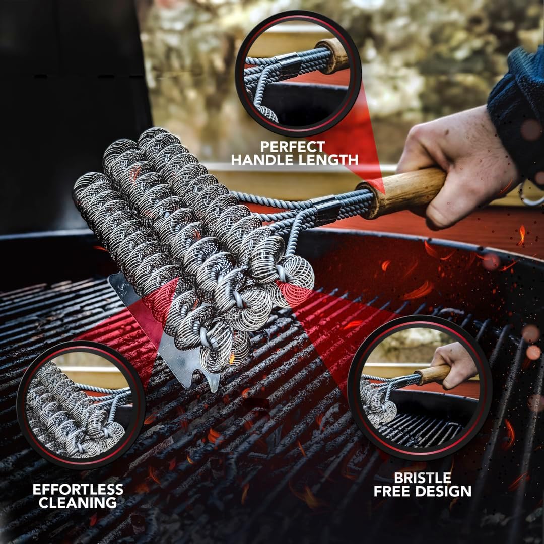 BBQ-AID Grill Brush for Outdoor Grill Bristle Free - 18" BBQ Brush for Grill Cleaning Kit - Safe BBQ Grill Cleaner Brush and Scraper - Stainless Grill Cleaning Brush for Any Grill, Grill Accessories - Image 4