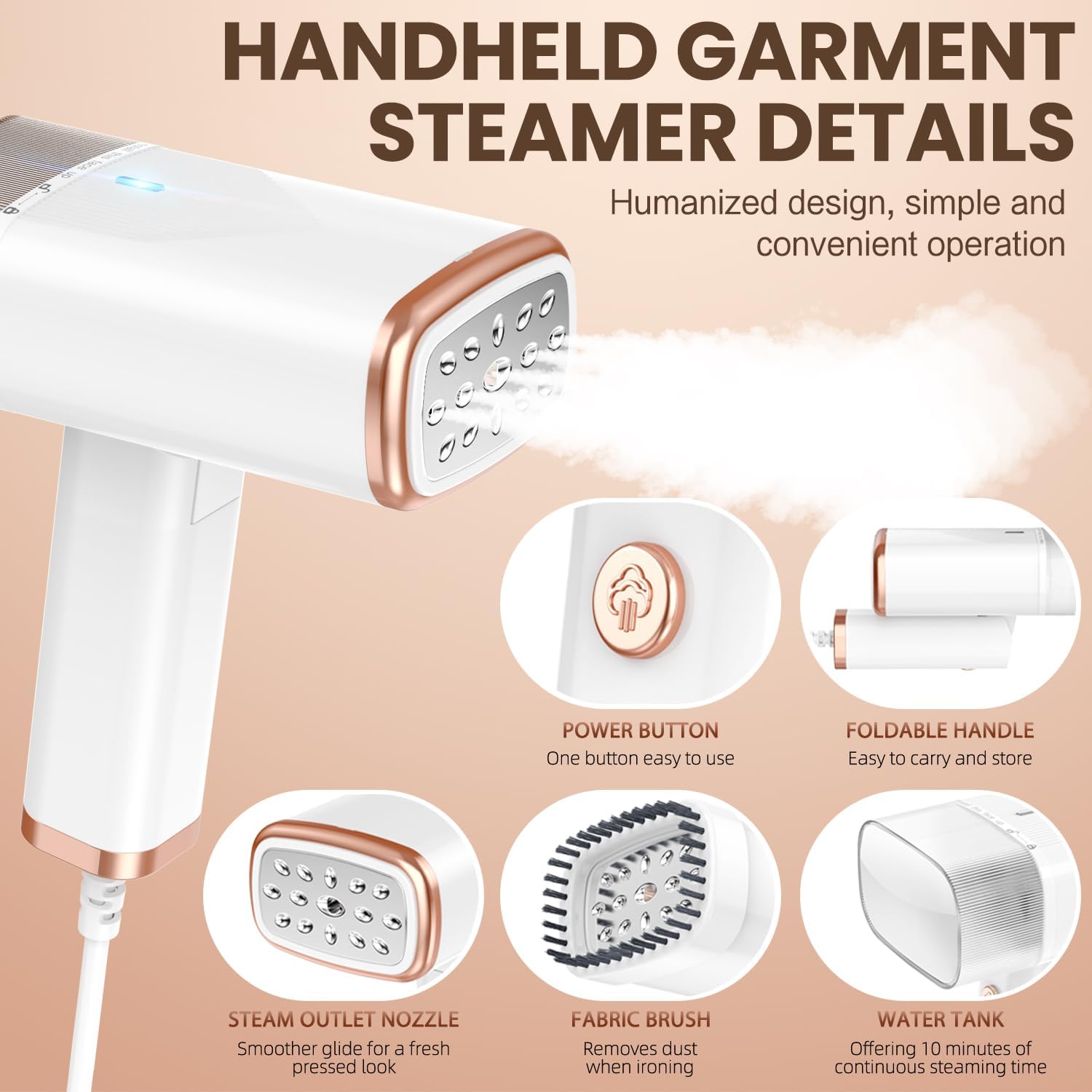 Portable Handheld Steam Garment Steamer Foldable: Effortless Wrinkle Clothes Steam Iron Removal 20-Second Fast Heat-up, 1200W, 120ml Water Tank for Home & Travel (120V Only, Not for Europe) - Image 3