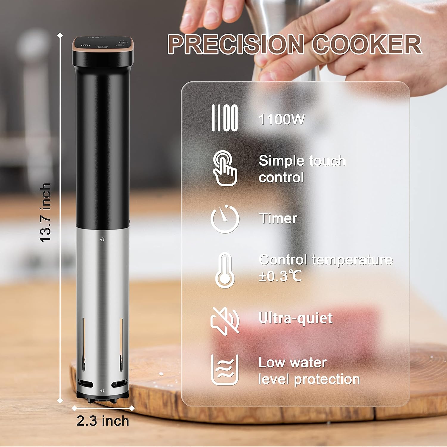 Sous Vide Cooker, 1100W Sous Vide Machine, Ultra-quiet Fast-Heating Immersion Circulator Precise Cooker with Big Touchscreen Accurate Temperature and Time Control, IPX7 Waterproof - Image 2