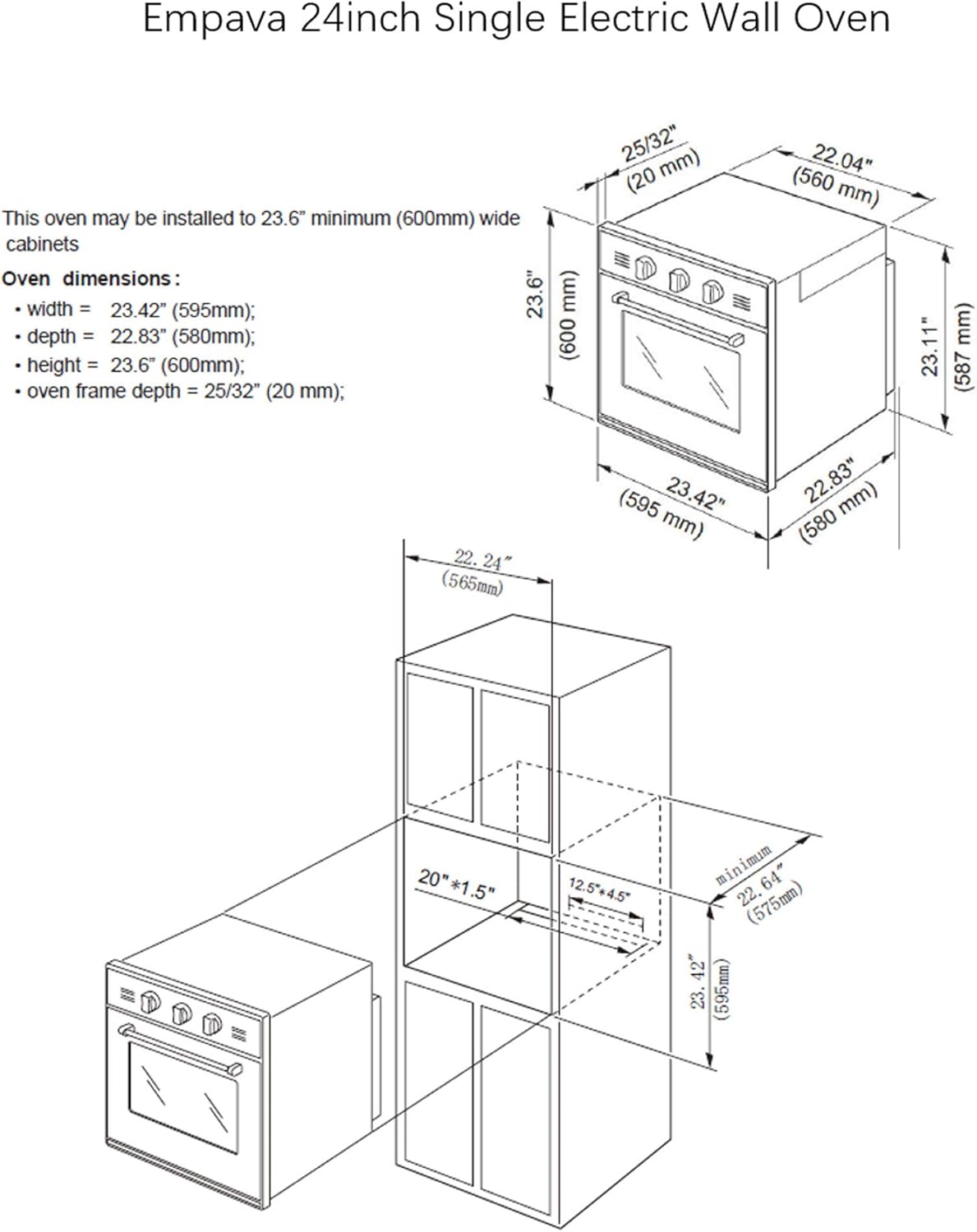 Empava 24" Single Wall Oven with 6 Cooking Functions and Mechanical Knobs Control in Stainless Steel, 24 Inch - Image 7