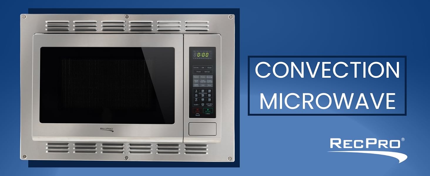 Stainless steel convection microwave. Easy to clean. Express cooking modes. 