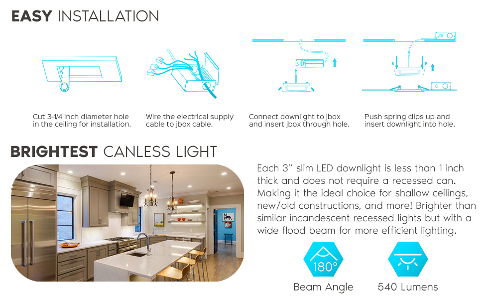 CCT LED Recessed Ultra Thin Slim Downlights Retrofit Lights No Can Housing Color Temperature Shallow