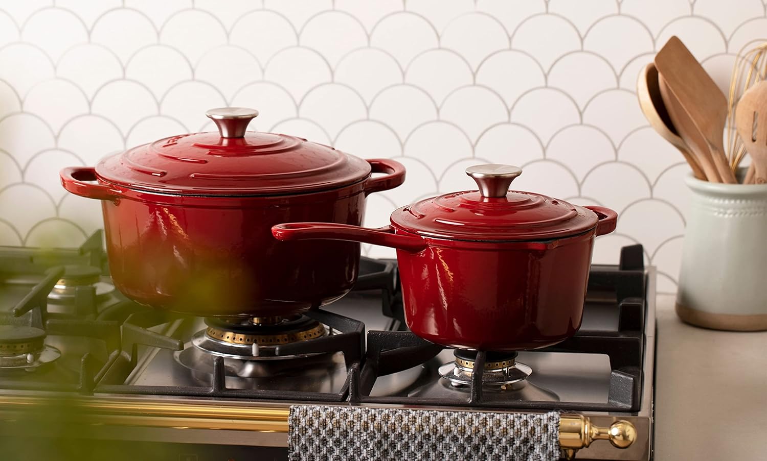 Larder & Vine 5-Piece Enameled Cast Iron Cookware Set - Includes 5.7 Quart Dutch Oven with Lid, 10.25 Inch Skillet, 2.2 Quart Saucepan with Lid (Cabernet) - Image 5