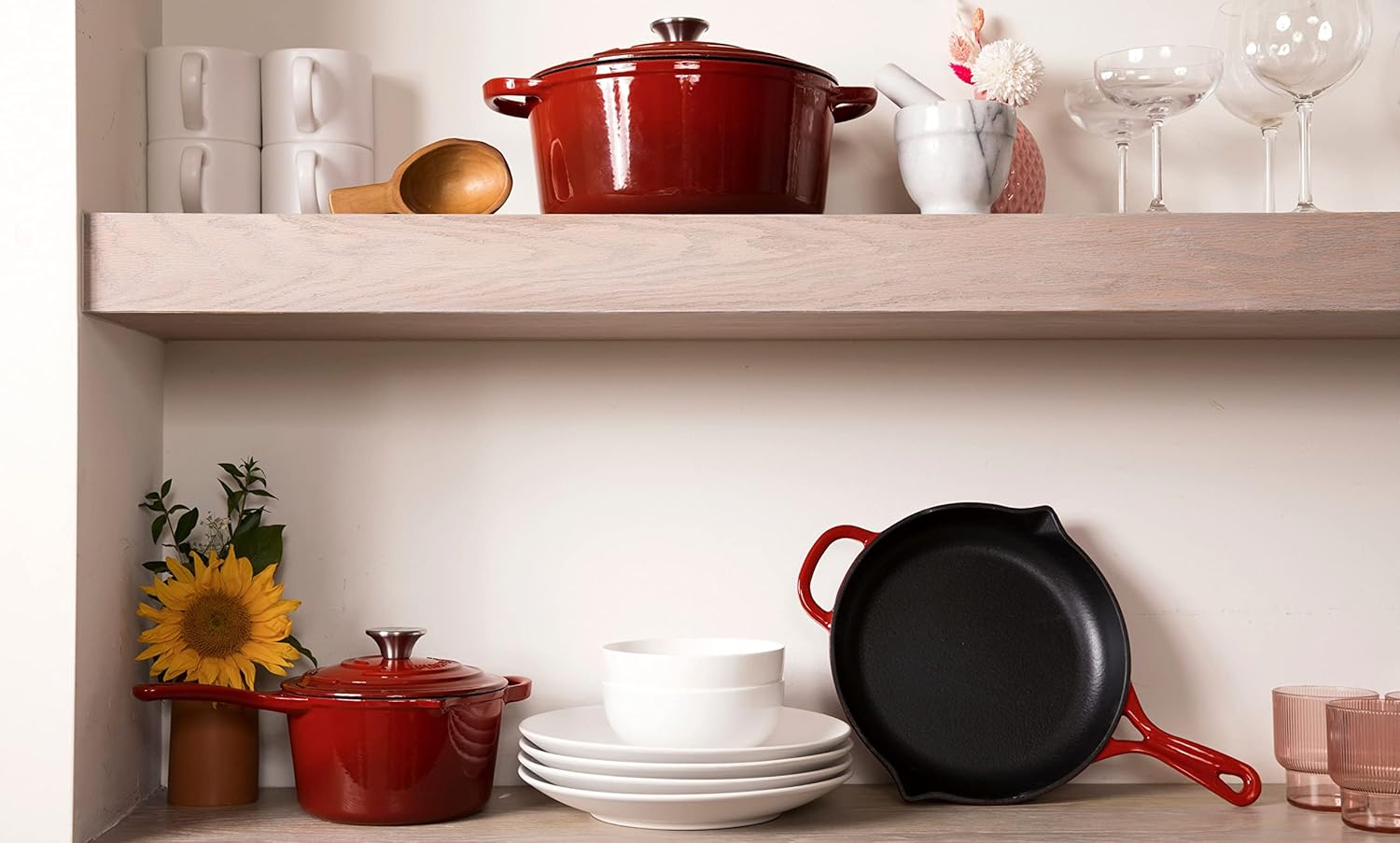 Larder & Vine 5-Piece Enameled Cast Iron Cookware Set - Includes 5.7 Quart Dutch Oven with Lid, 10.25 Inch Skillet, 2.2 Quart Saucepan with Lid (Cabernet) - Image 4