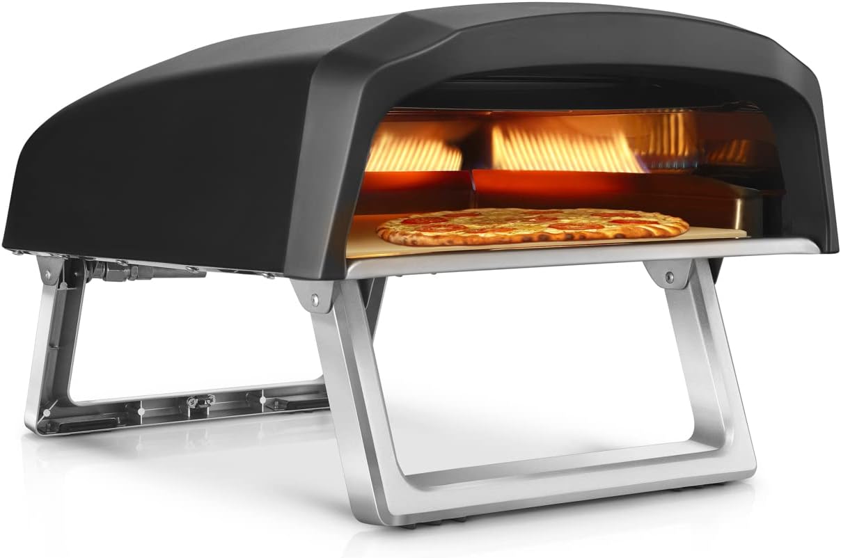 NutriChef Portable Outdoor Gas Pizza Oven - Includes Foldable Feet, outdoor kitchen storage solutions