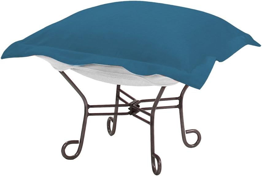 Howard Elliott Scroll Puff Ottoman with Cover, Titanium Frame, Seascape outdoor kitchen storage solutions