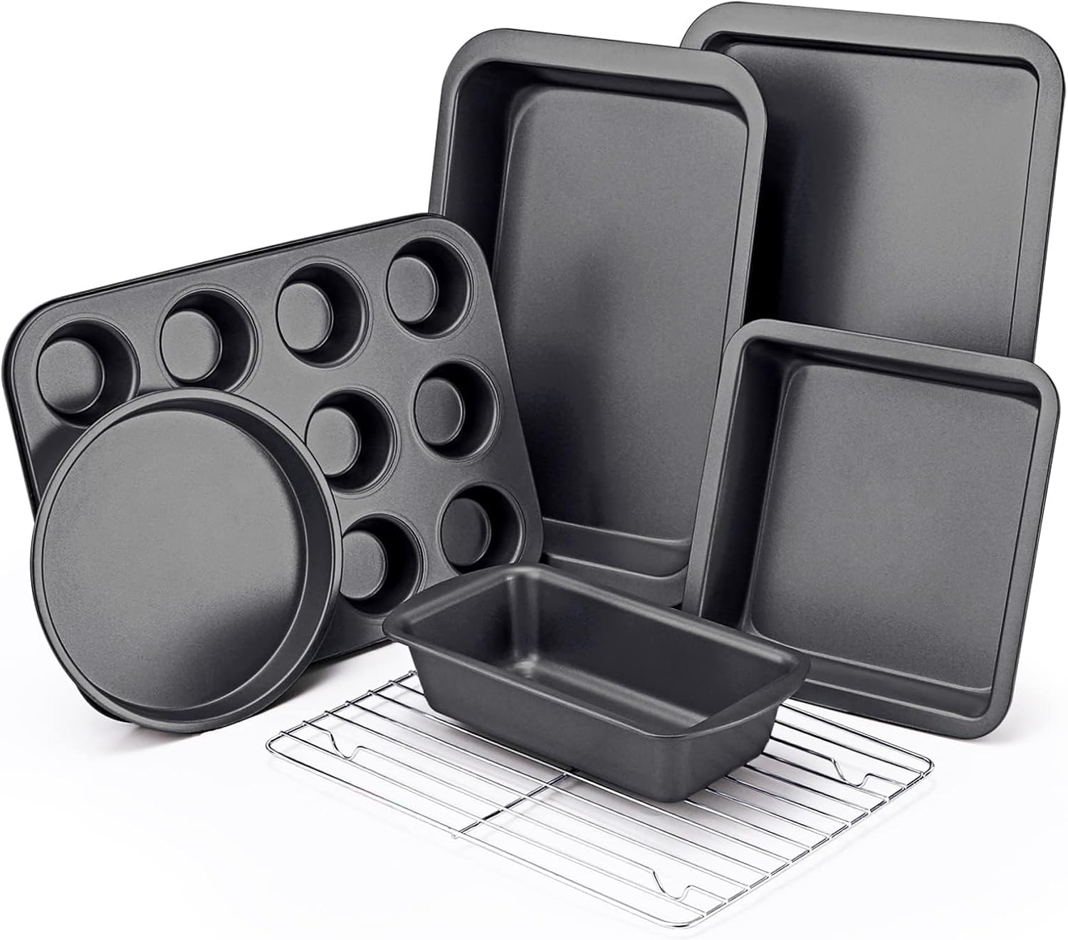 KITESSENSU Baking Pans Sets, Nonstick Bakeware Sets 7-Piece with Round/Square baking set for adults