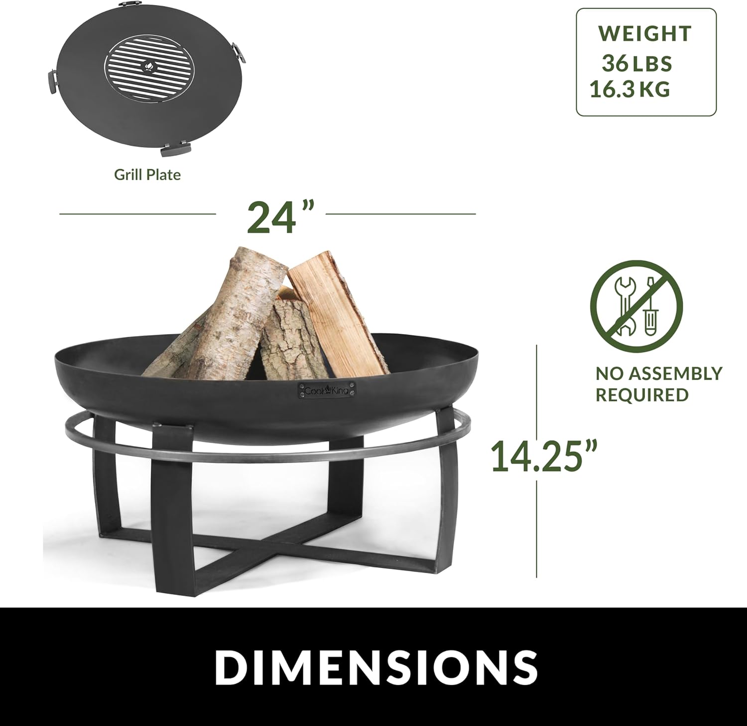 Good Directions Fire Pit Ignition 24" Handcrafted Cooking Fire Pit with Cooking Grill Plate Attachment for Backyard Bonfire Campfire for Outside, Medium Outdoor Firepit, Raw Steel - Image 2