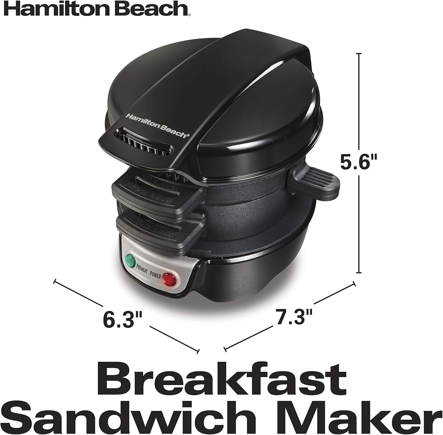 Hamilton Beach Breakfast Sandwich Maker with Egg Cooker Ring, Customize Ingredients, Perfect for English Muffins, Croissants, Mini Waffles, Perfect White Elephant Gifts, Black (25477) - Image 9