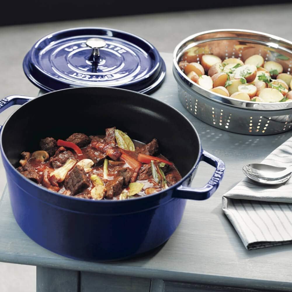 staub La Cocotte Round 40510-606 Pico Cocotte Round Black 10.2 inches (26 cm) Steamer Set, Large, Two-Handed Casting, Enameled Pot, Steamer, Induction Compatible - Image 3