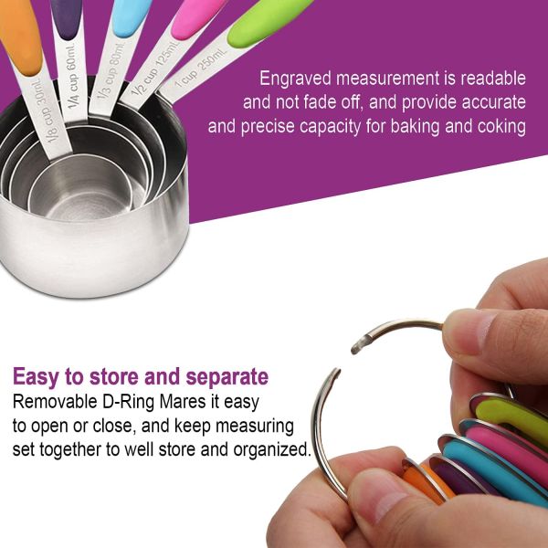 Measuring Cups and Spoons Set 11 Piece. Includes 10 Stainless Steel Measuring Spoons and Cups Set and 1 Plastic Measuring Cup. Liquid Measuring Cups Set and Dry Metal Measuring Cup Set - Image 6