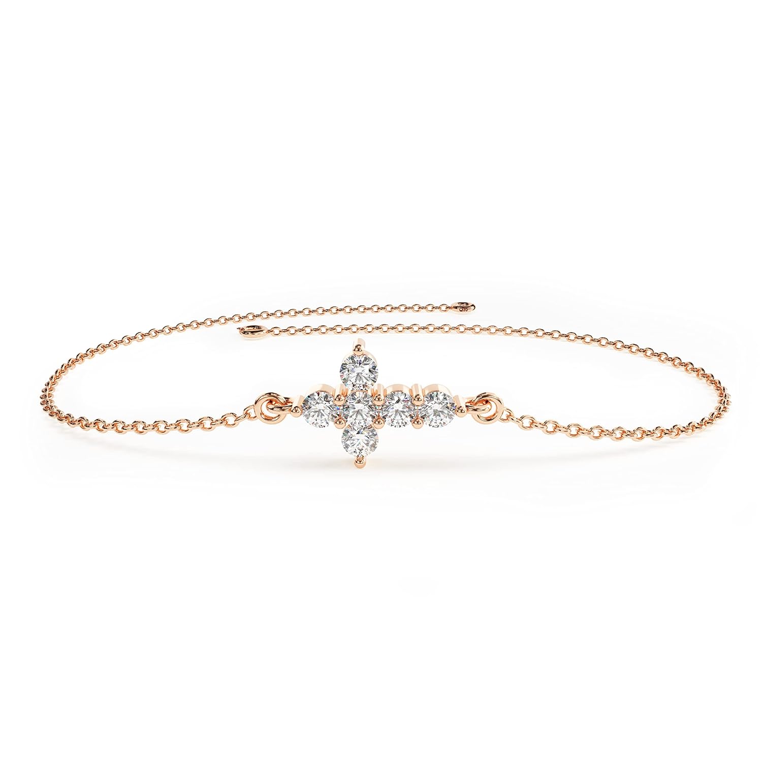 14K Solid Gold Diamond Cross Bracelet in Yellow, White, Rose Gold for Women 5" to 8" | Minimalist Bracelets for Women - Image 3