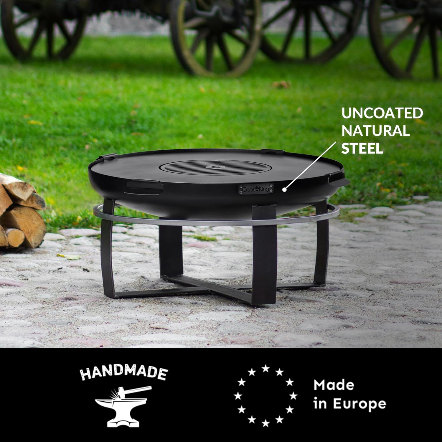 Good Directions Fire Pit Ignition 24" Handcrafted Cooking Fire Pit with Cooking Grill Plate Attachment for Backyard Bonfire Campfire for Outside, Medium Outdoor Firepit, Raw Steel - Image 6