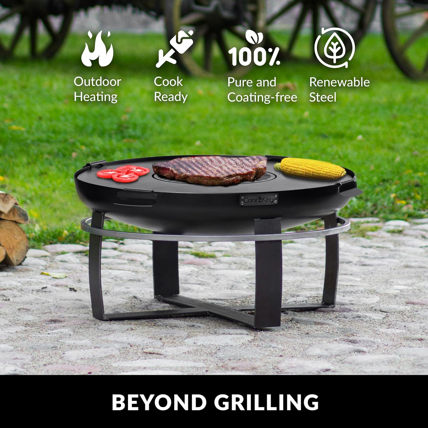 Good Directions Fire Pit Ignition 24" Handcrafted Cooking Fire Pit with Cooking Grill Plate Attachment for Backyard Bonfire Campfire for Outside, Medium Outdoor Firepit, Raw Steel - Image 4