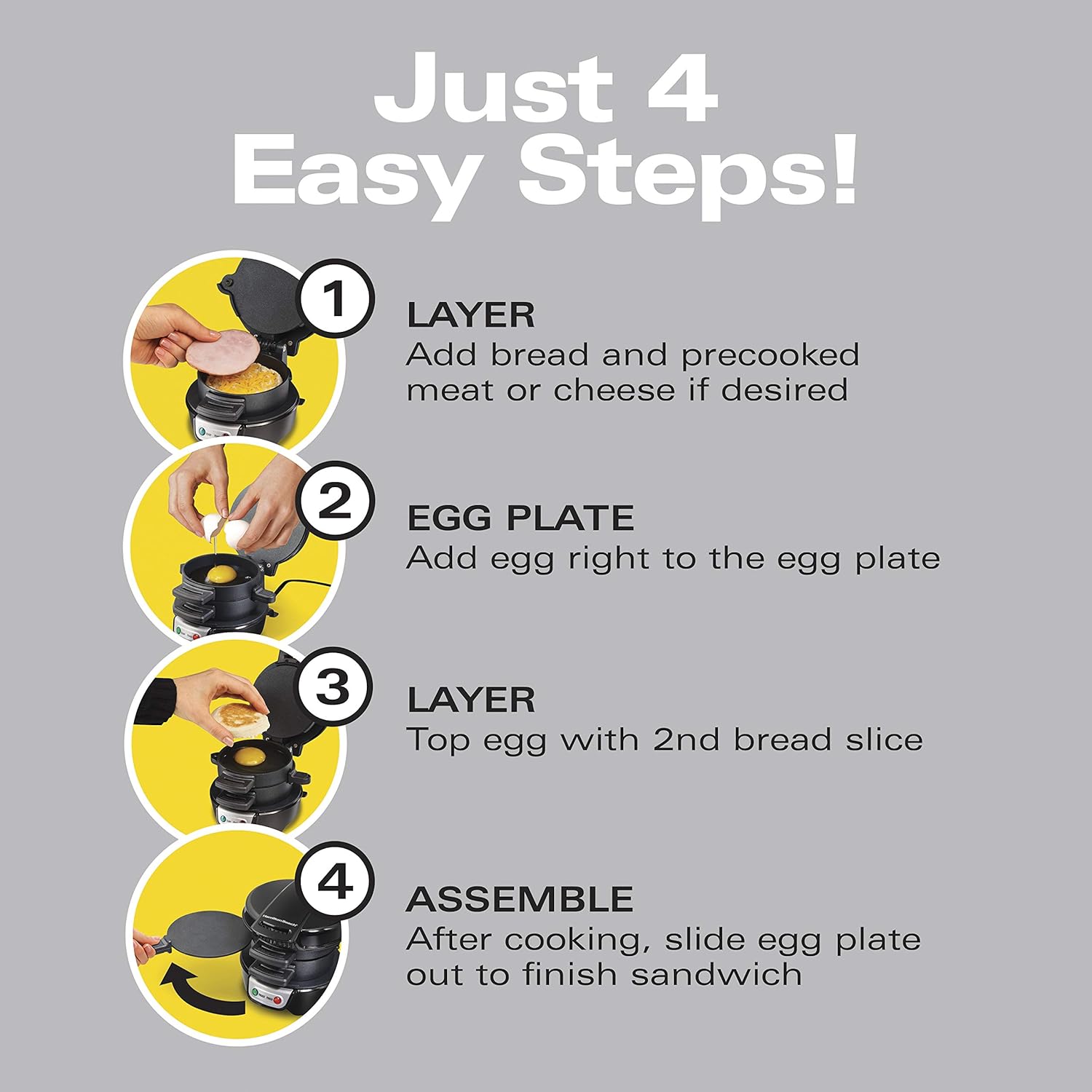 Hamilton Beach Breakfast Sandwich Maker with Egg Cooker Ring, Customize Ingredients, Perfect for English Muffins, Croissants, Mini Waffles, Perfect White Elephant Gifts, Black (25477) - Image 5