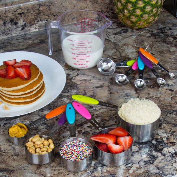 Measuring Cups and Spoons Set 11 Piece. Includes 10 Stainless Steel Measuring Spoons and Cups Set and 1 Plastic Measuring Cup. Liquid Measuring Cups Set and Dry Metal Measuring Cup Set - Image 8