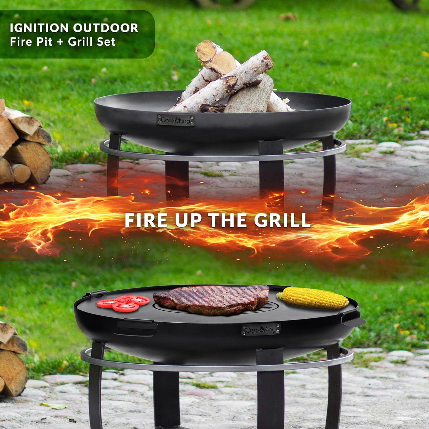 Good Directions Fire Pit Ignition 24" Handcrafted Cooking Fire Pit with Cooking Grill Plate Attachment for Backyard Bonfire Campfire for Outside, Medium Outdoor Firepit, Raw Steel - Image 5