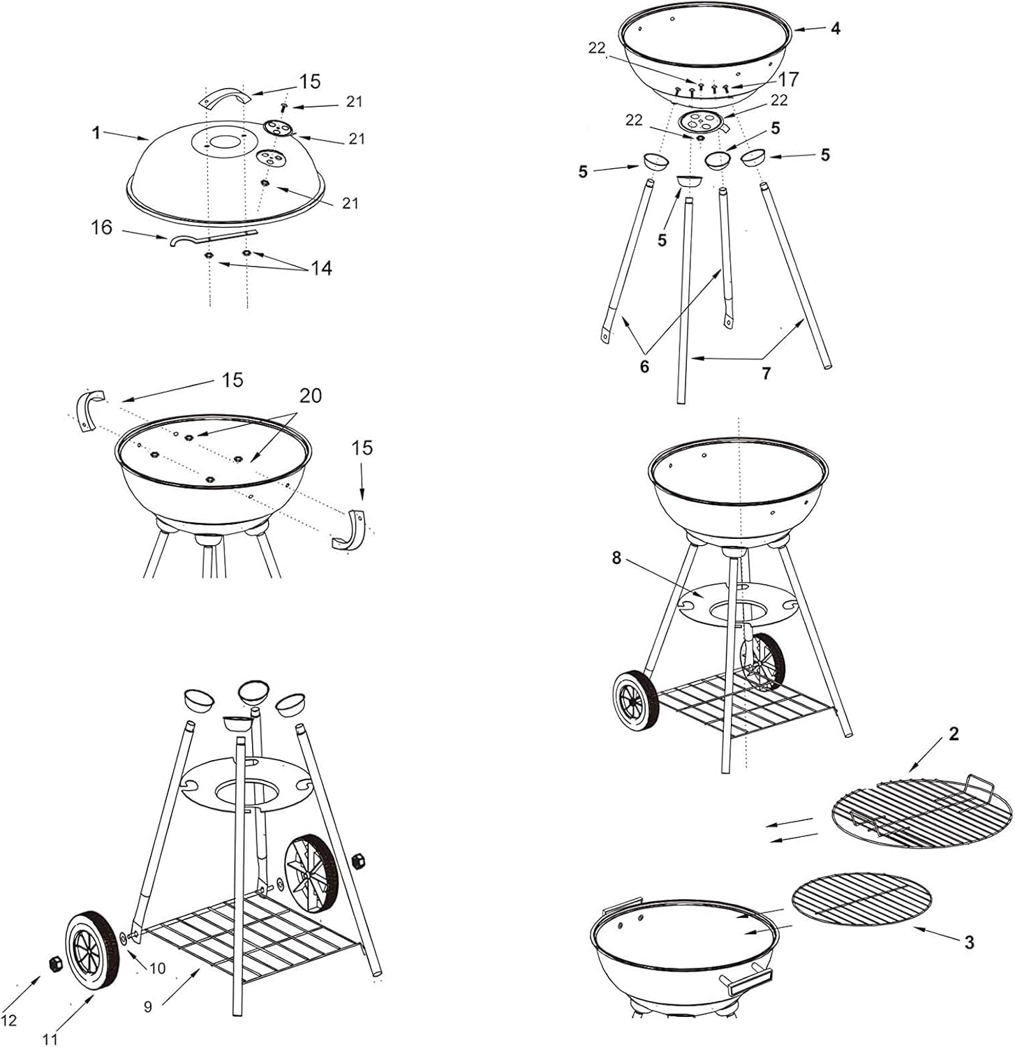 Kettle Charcoal Grill, 22 Inch Barbecue Grill and Smoker for Outdoor Picnic Patio Backyard Camping, Portable BBQ Charcoal Oven with Wheels Shelf, Black - Image 7