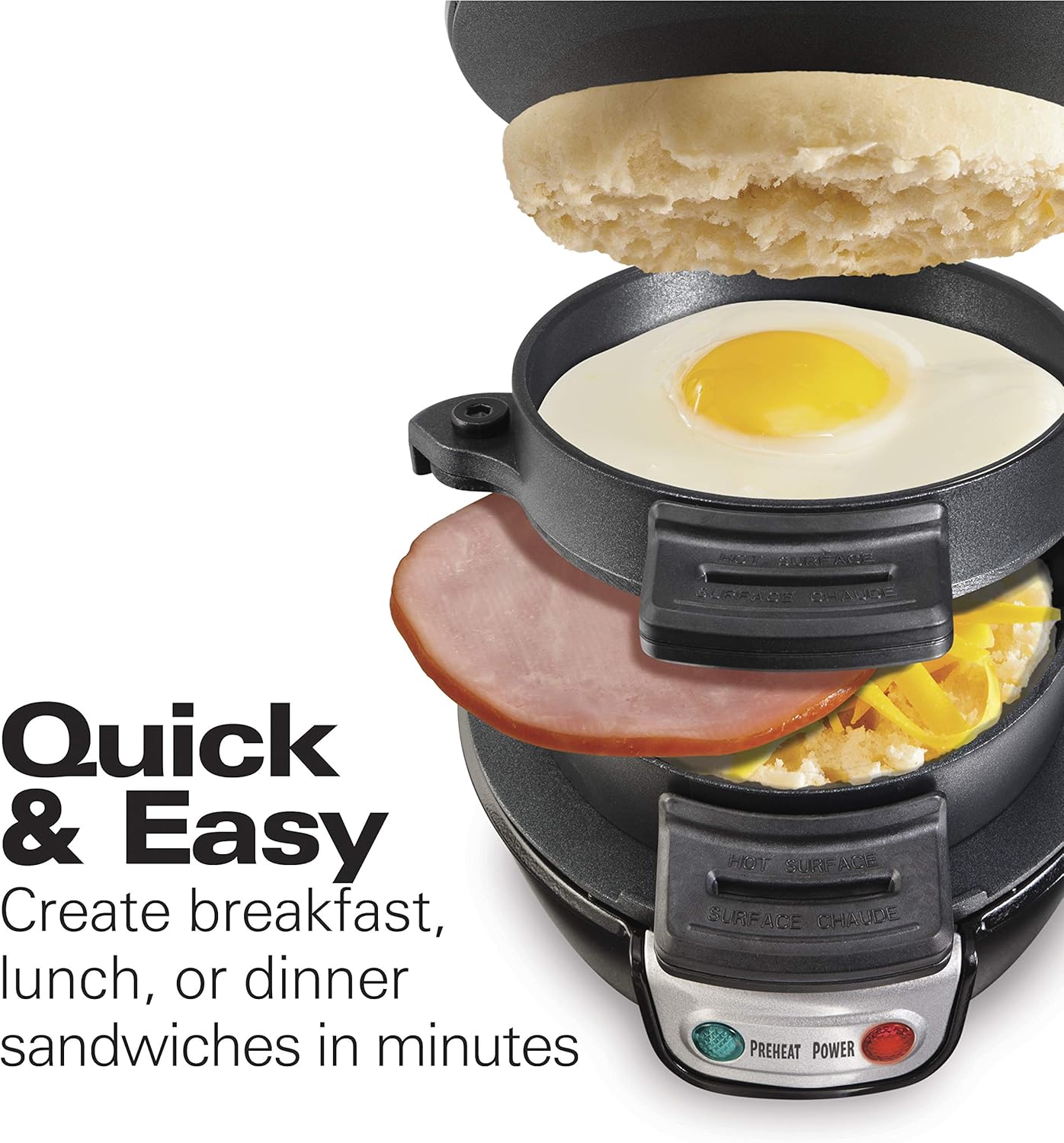 Hamilton Beach Breakfast Sandwich Maker with Egg Cooker Ring, Customize Ingredients, Perfect for English Muffins, Croissants, Mini Waffles, Perfect White Elephant Gifts, Black (25477) - Image 2