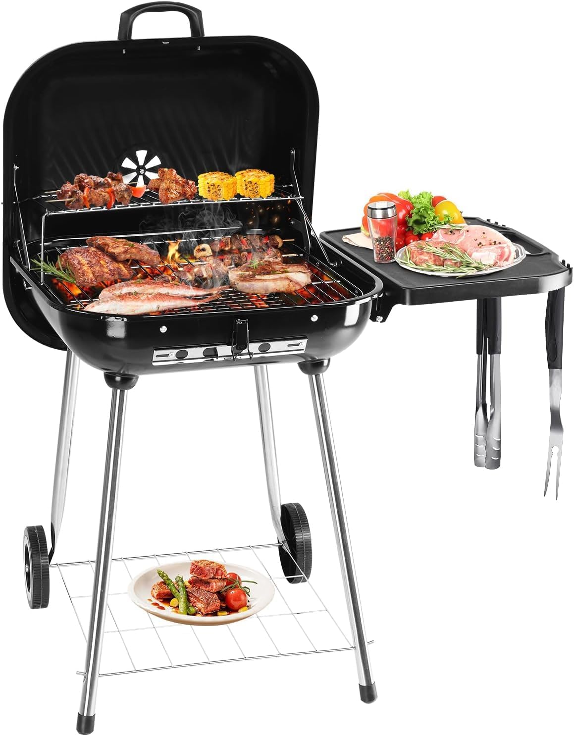 Charcoal Grill with Cover, Portable Camping Grill with Cart and professional portable smokers