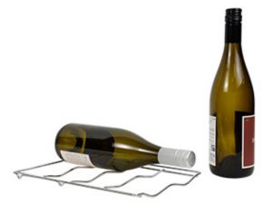 Removable rack from wine chiller with two standard Bordeaux red and white wine bottles