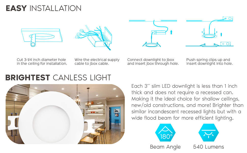 CCT LED Recessed Ultra Thin Slim Downlights Retrofit Lights No Can Housing Color Temperature Shallow