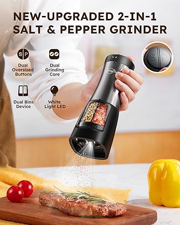 Sangcon 2 in 1 Electric Salt and Pepper Grinder Set - Battery powered