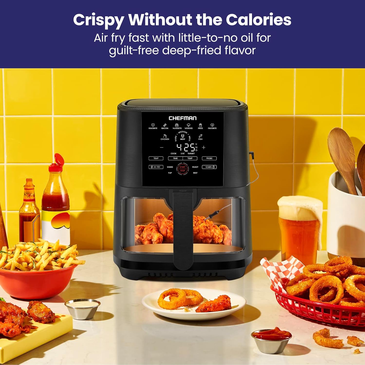 CHEFMAN Multifunctional Digital Air Fryer+ Rotisserie, Dehydrator, Convection Oven, 17 Touch Screen & Air Fryer 8 Qt with Probe Thermometer, 8 Preset Functions - Image 7