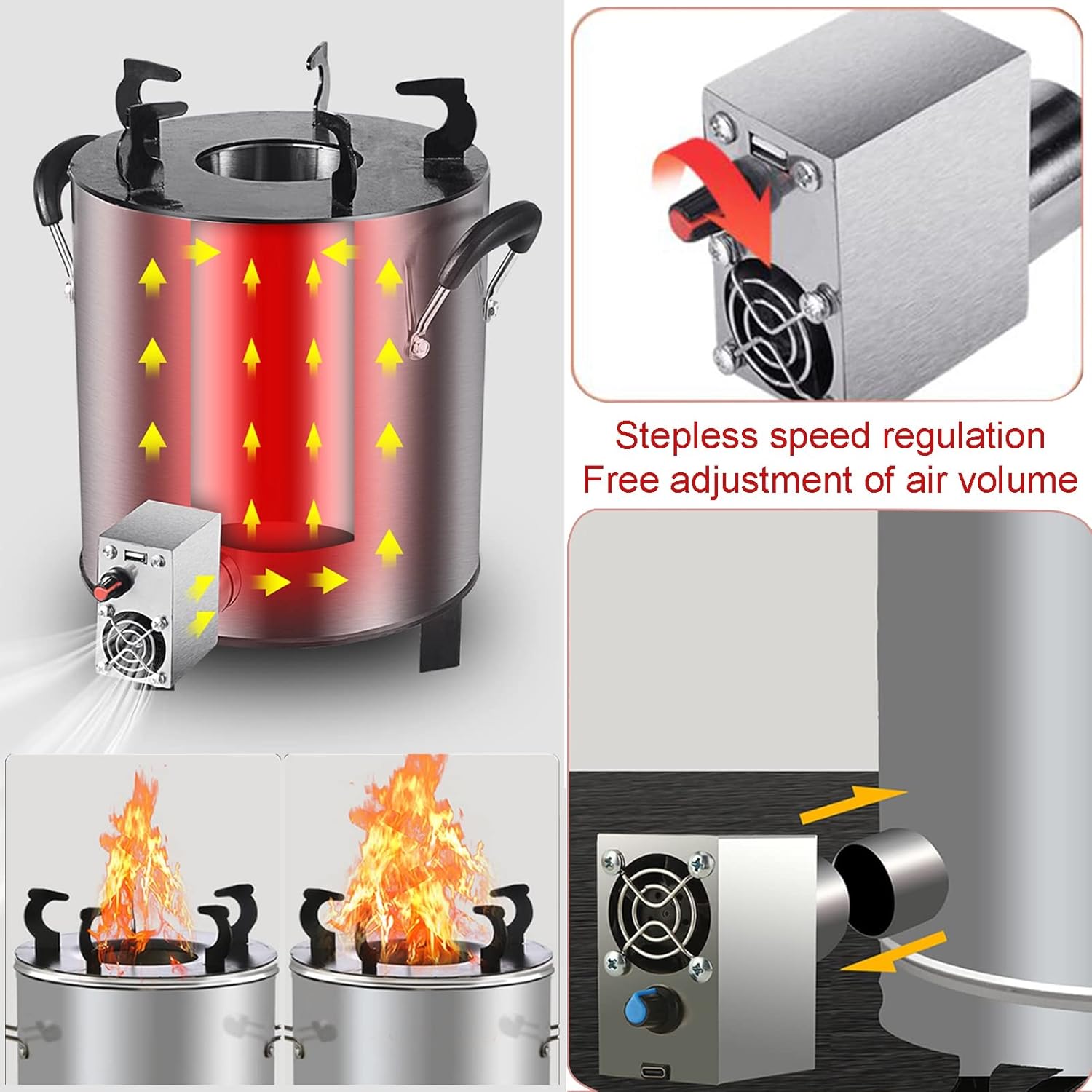 Outdoor Wood stove Round, Stainless Steel Wood Burning Camping Stove, Portable Tent Stove Multifunctional with blower, for Winter Heating, Cooking, Picnic - Image 4