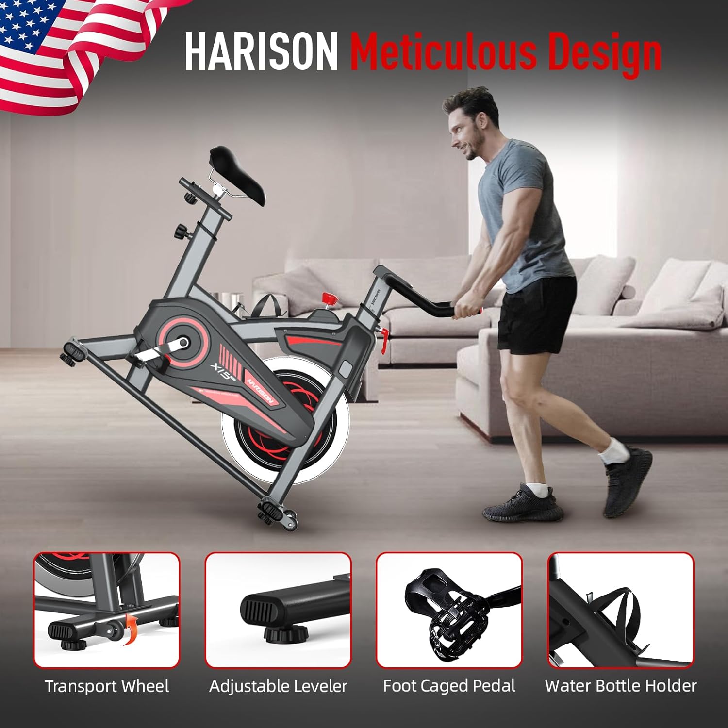HARISON Magnetic/Brake Pad Exercise Bike 350lbs Capacity, Bluetooth Stationary Bikes for Home with Tablet Holder & Comfortable Seat Cushion - Image 6