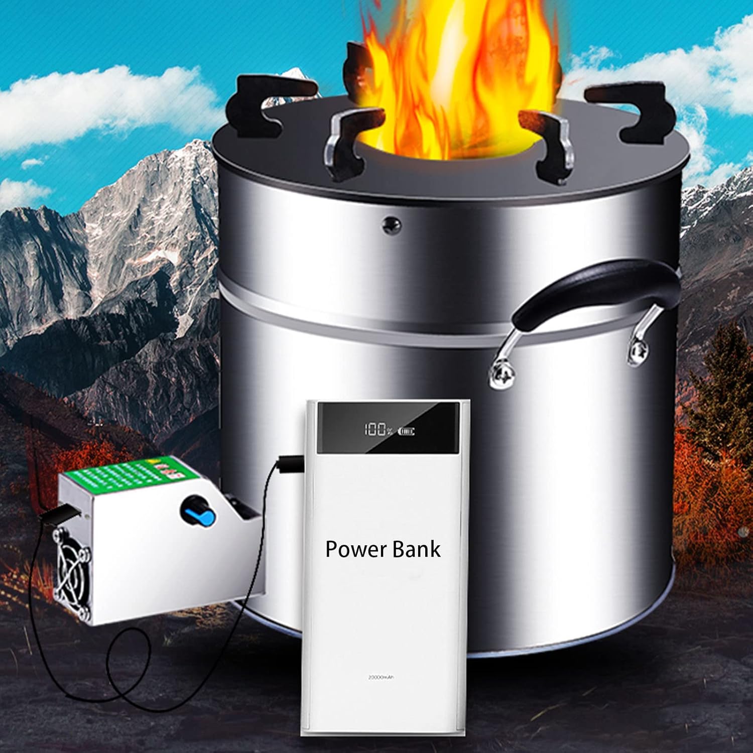 Wood Burning Stove with Pot Stand Stainless Steel and Compact Stove Camping Stove Portable for Backpacking, Camping, and Survival with USB Blower - Image 3