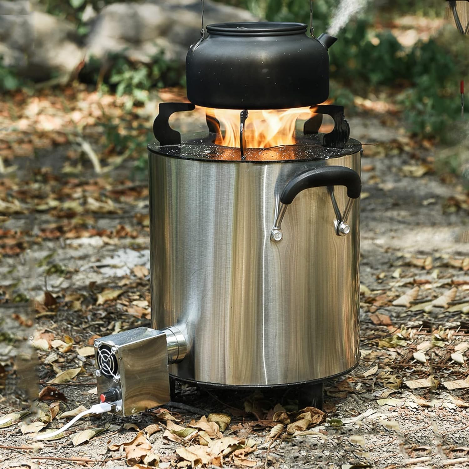 Outdoor Wood stove Round, Stainless Steel Wood Burning Camping Stove, Portable Tent Stove Multifunctional with blower, for Winter Heating, Cooking, Picnic - Image 2