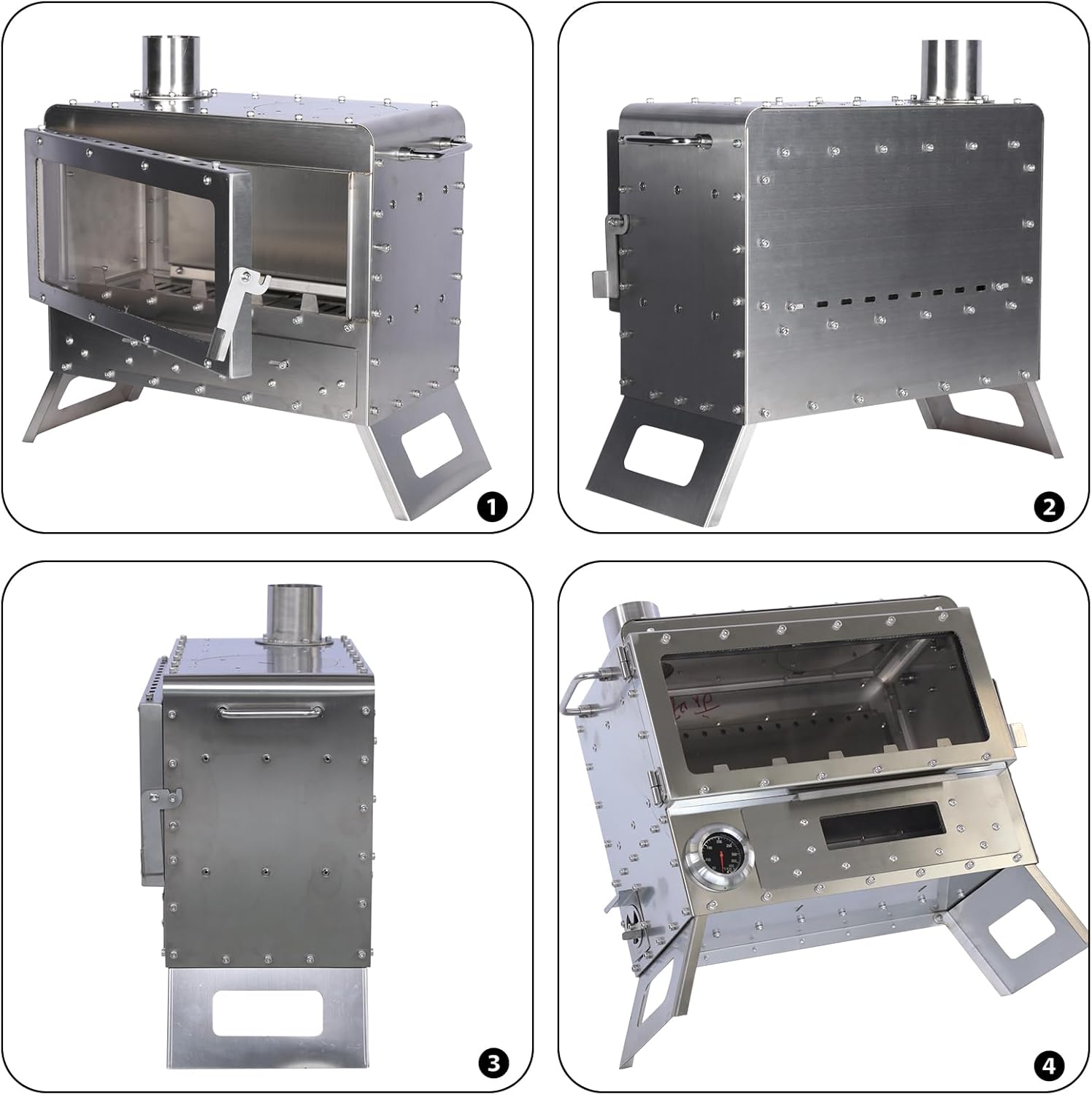 Stainless Steel Outdoor Portable Firewood Stove, Heating Camping Travel Tent Stove With Chimney Pipe, Used For Tent, Camping Heating And Cooking - Image 5